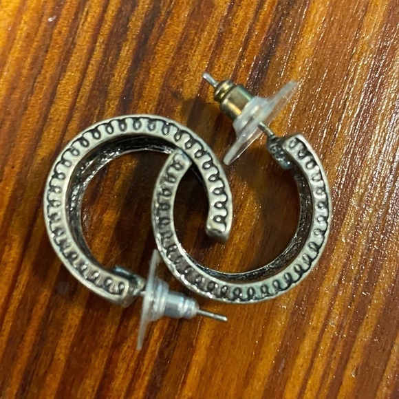 Silver Tone Floral Print Hoops - Picture 4 of 9